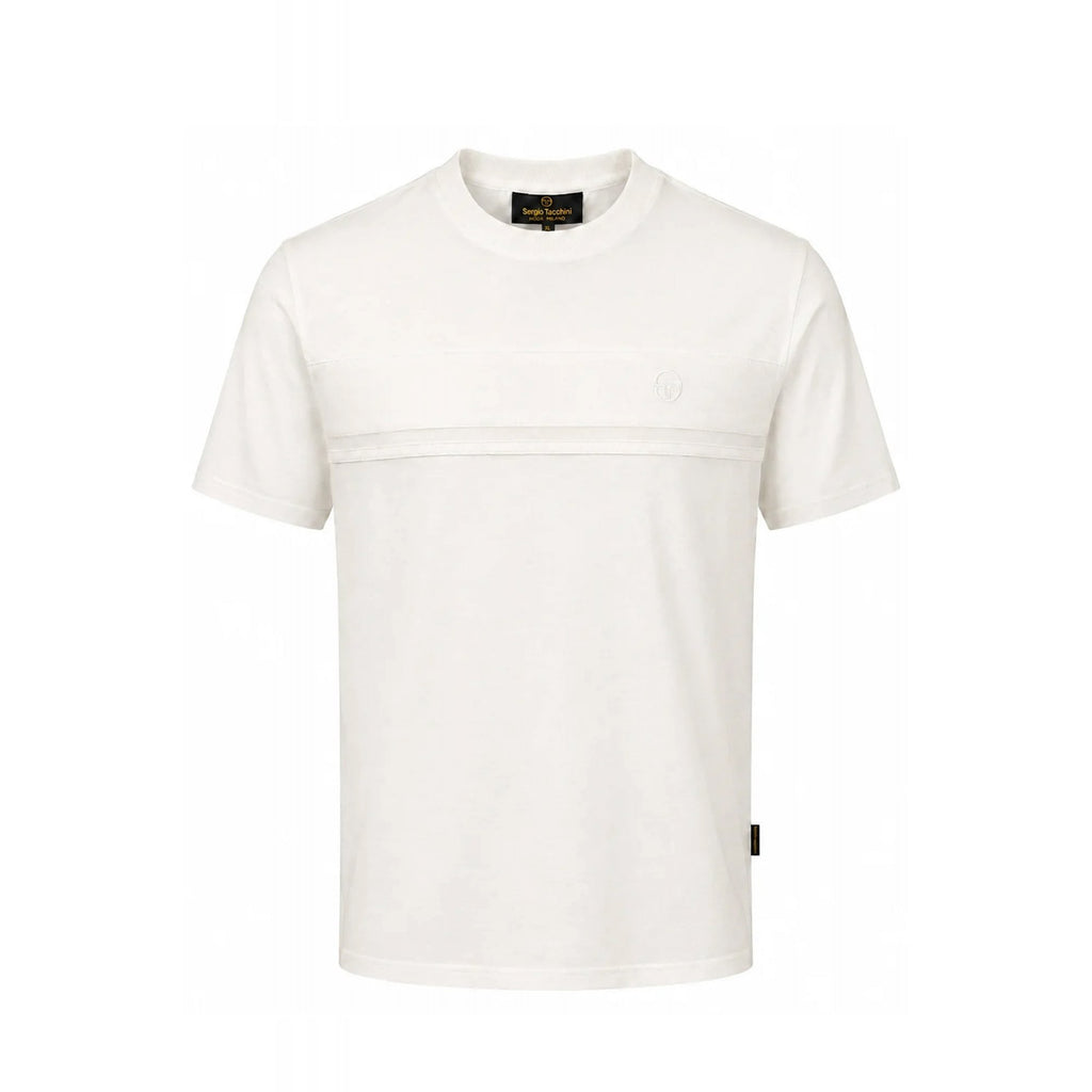 Sergio Tacchini | Tonal Dama 1344 Textured Tonal Chest Stripe Panel Half Sleeve T-Shirt - Gardenia/Gardenia