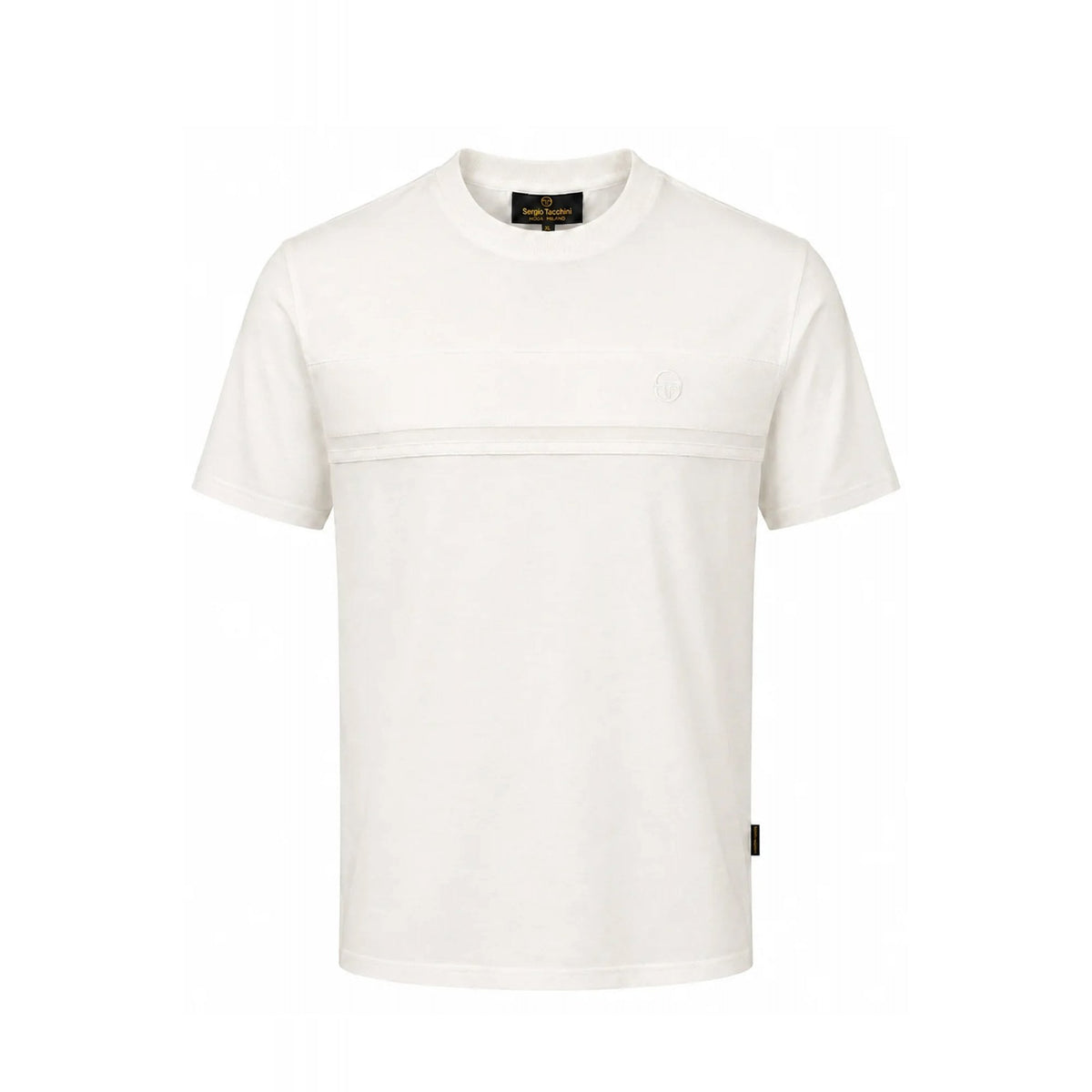 Sergio Tacchini | Tonal Dama 1344 Textured Tonal Chest Stripe Panel Half Sleeve T-Shirt - Gardenia/Gardenia
