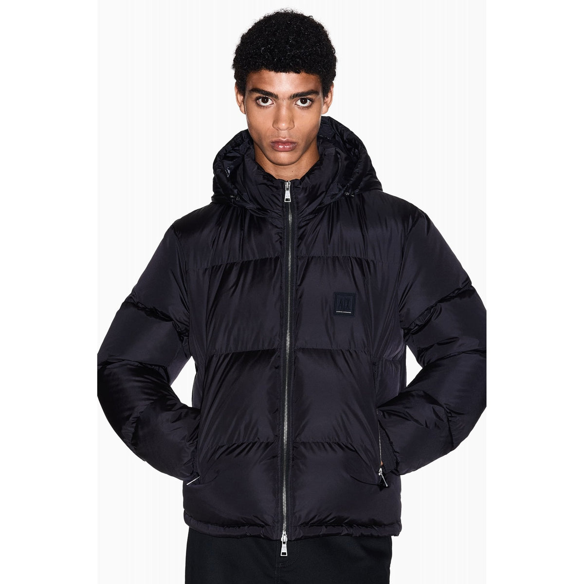 Armani Exchange | AX XM000348 AF12286 Shiny Quilted Padded Down Hood Jacket - Deep Navy