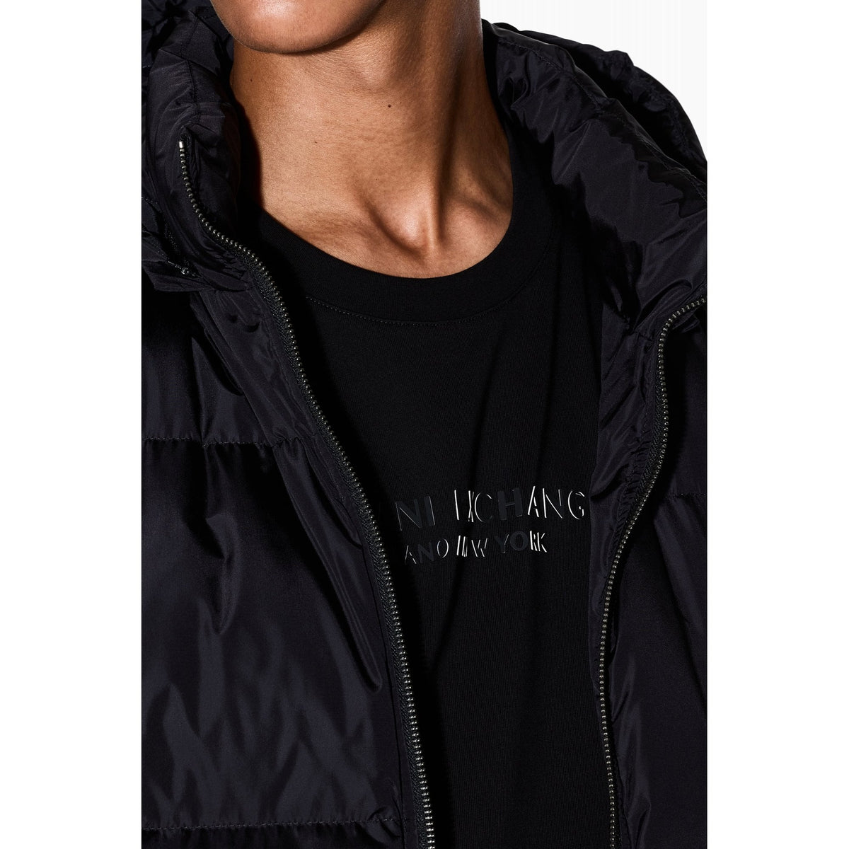 Armani Exchange | AX XM000348 AF12286 Shiny Quilted Padded Down Hood Jacket - Deep Navy