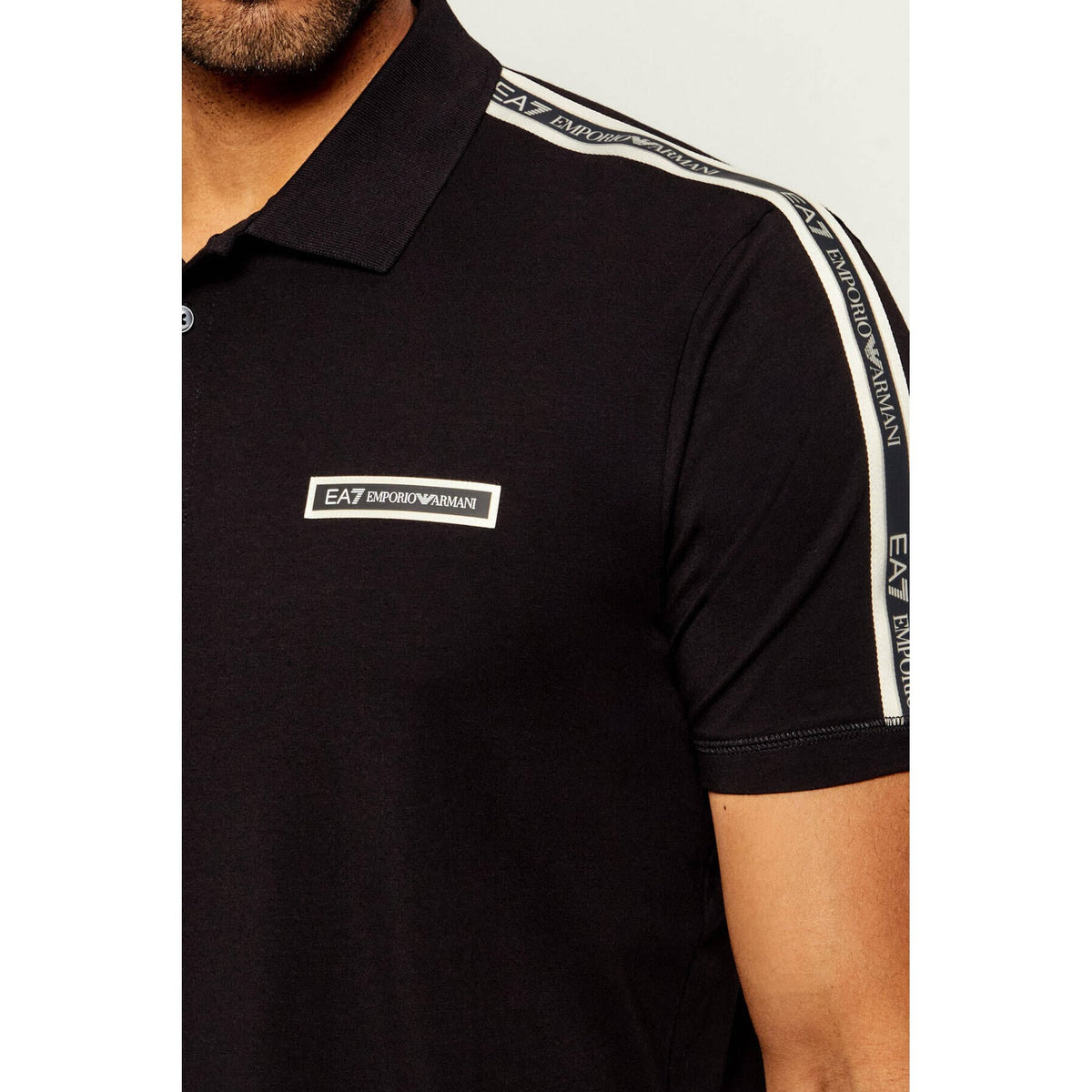 EA7 | Emporio Armani AF10373 2190 Train Rubber Tape Logo Polo T-Shirt - Black