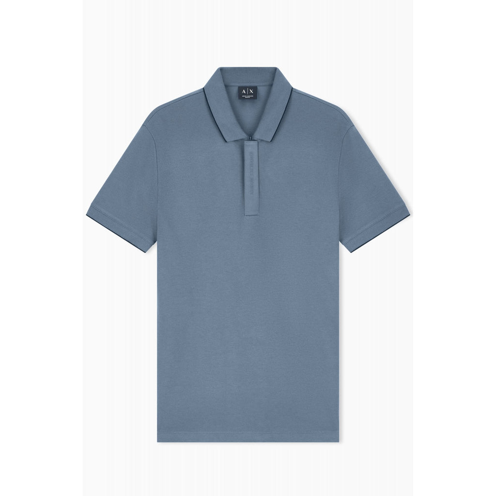 Armani Exchange | AX XM001285 AF10366 1/4 Zip Textured Fabric Pique Cotton Polo T-Shirt - Vintage Indigo