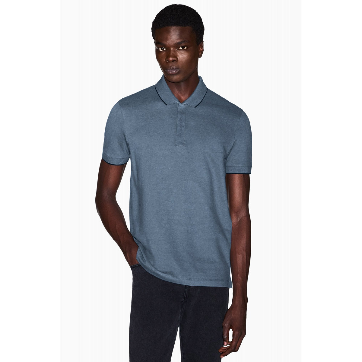Armani Exchange | AX XM001285 AF10366 1/4 Zip Textured Fabric Pique Cotton Polo T-Shirt - Vintage Indigo