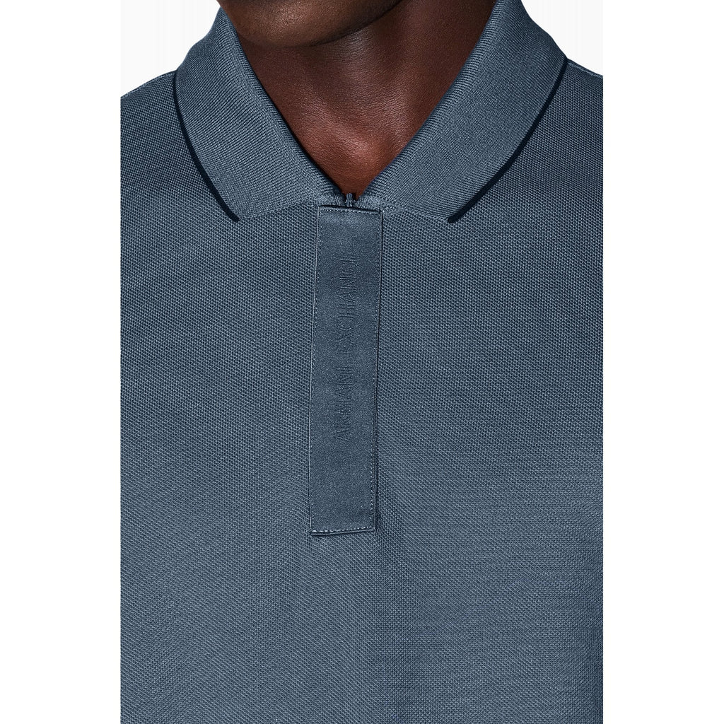 Armani Exchange | AX XM001285 AF10366 1/4 Zip Textured Fabric Pique Cotton Polo T-Shirt - Vintage Indigo