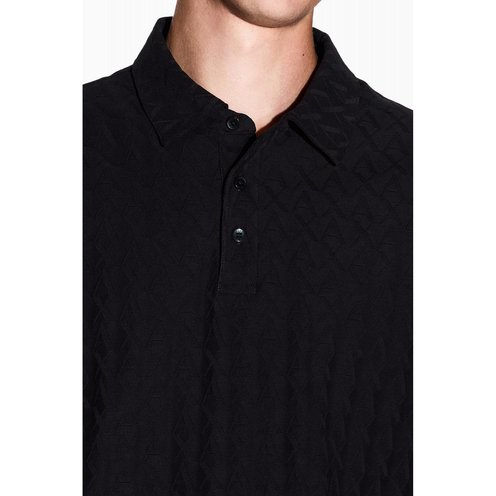 Armani Exchange | AX XM001292 AF10337 All-over Repeat Logo Pattern Print Cotton Polo T-Shirt - Black