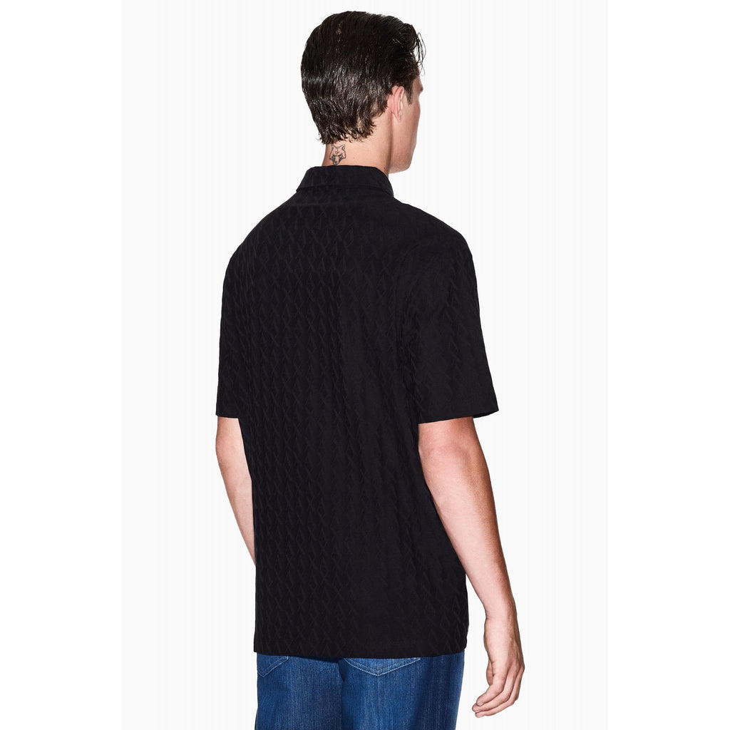 Armani Exchange | AX XM001292 AF10337 All-over Repeat Logo Pattern Print Cotton Polo T-Shirt - Black