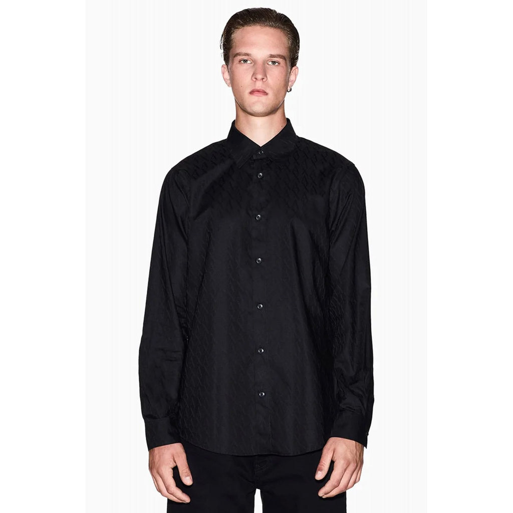 Armani Exchange | AX XM001587 AF166319 All-over Repeat Tonal Logo Pattern Print Long Sleeve Shirt - Black