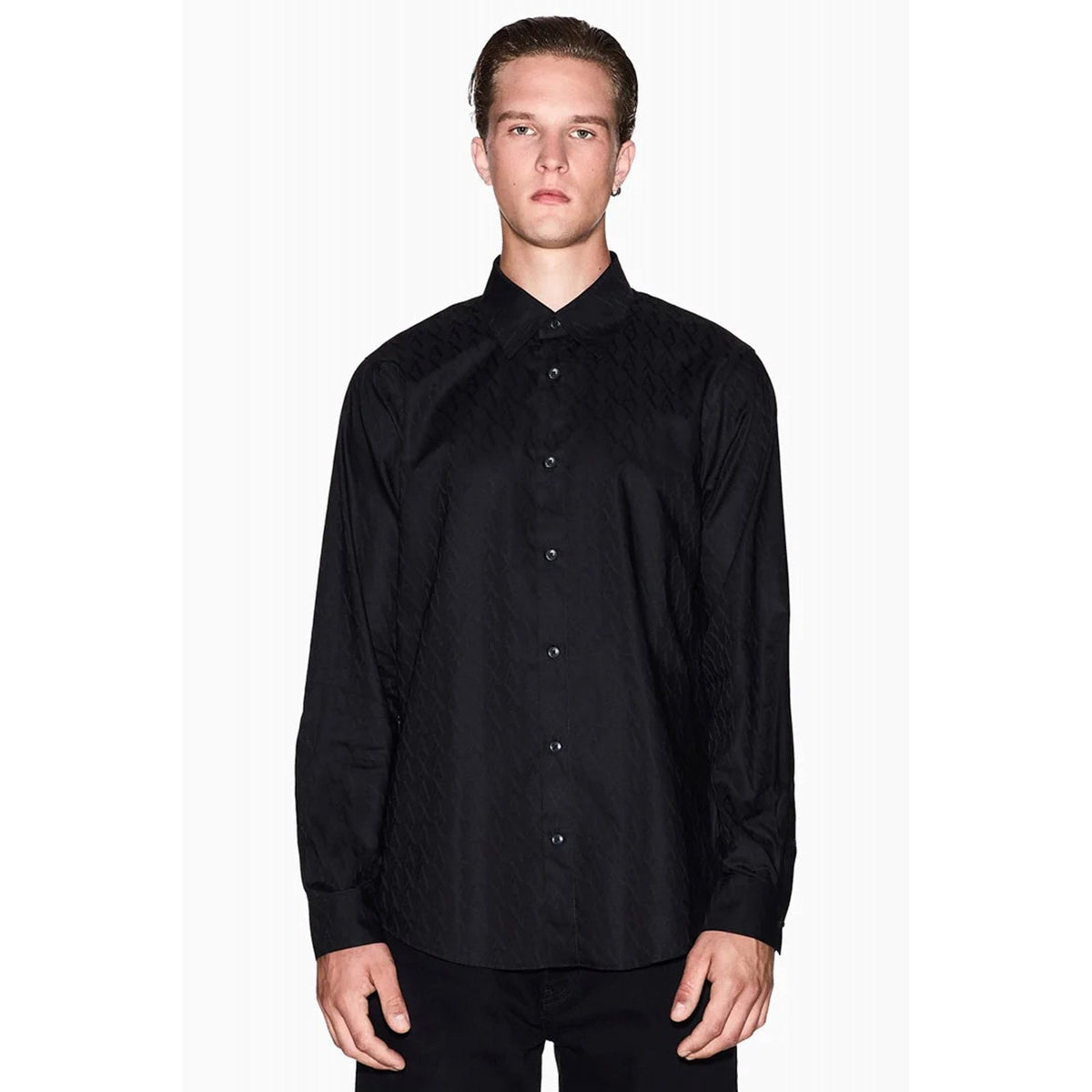 Armani Exchange | AX XM001587 AF166319 All-over Repeat Tonal Logo Pattern Print Long Sleeve Shirt - Black