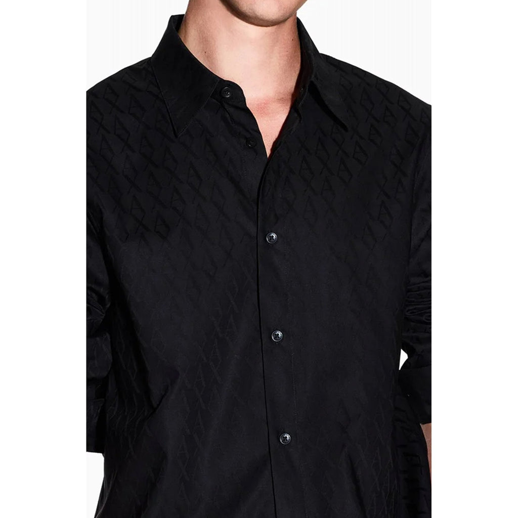 Armani Exchange | AX XM001587 AF166319 All-over Repeat Tonal Logo Pattern Print Long Sleeve Shirt - Black
