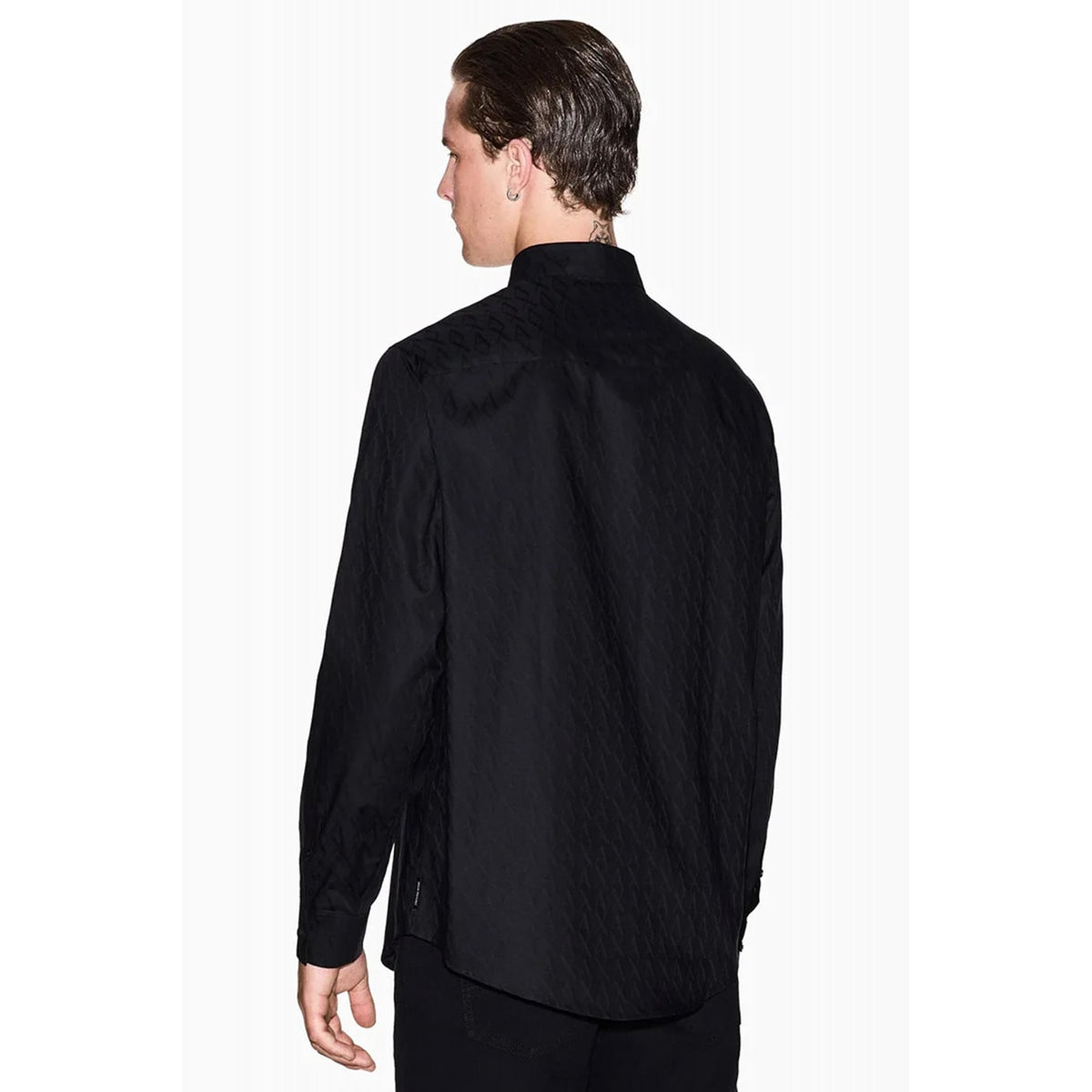 Armani Exchange | AX XM001587 AF166319 All-over Repeat Tonal Logo Pattern Print Long Sleeve Shirt - Black