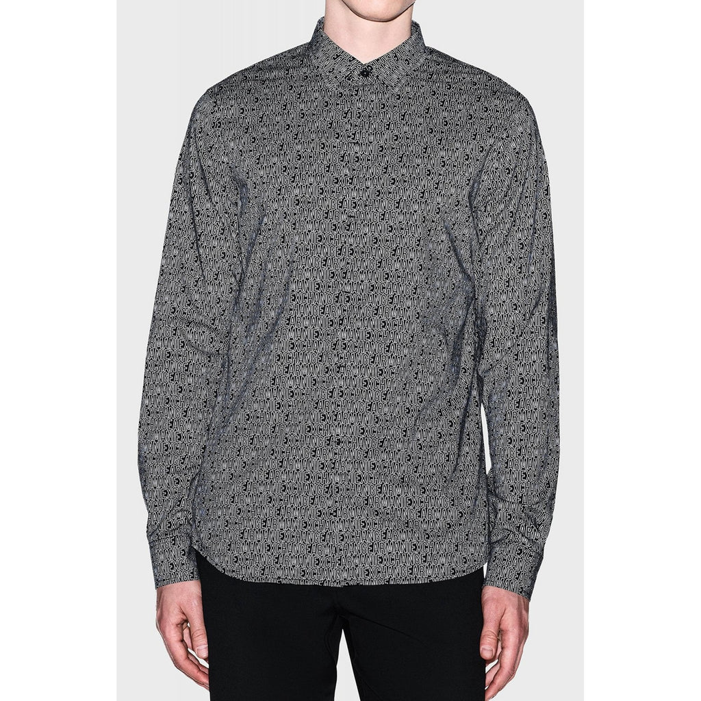 Armani Exchange | AX XM000625 AF13184 All-over Repeat Logo Print Long Sleeve Shirt - Black