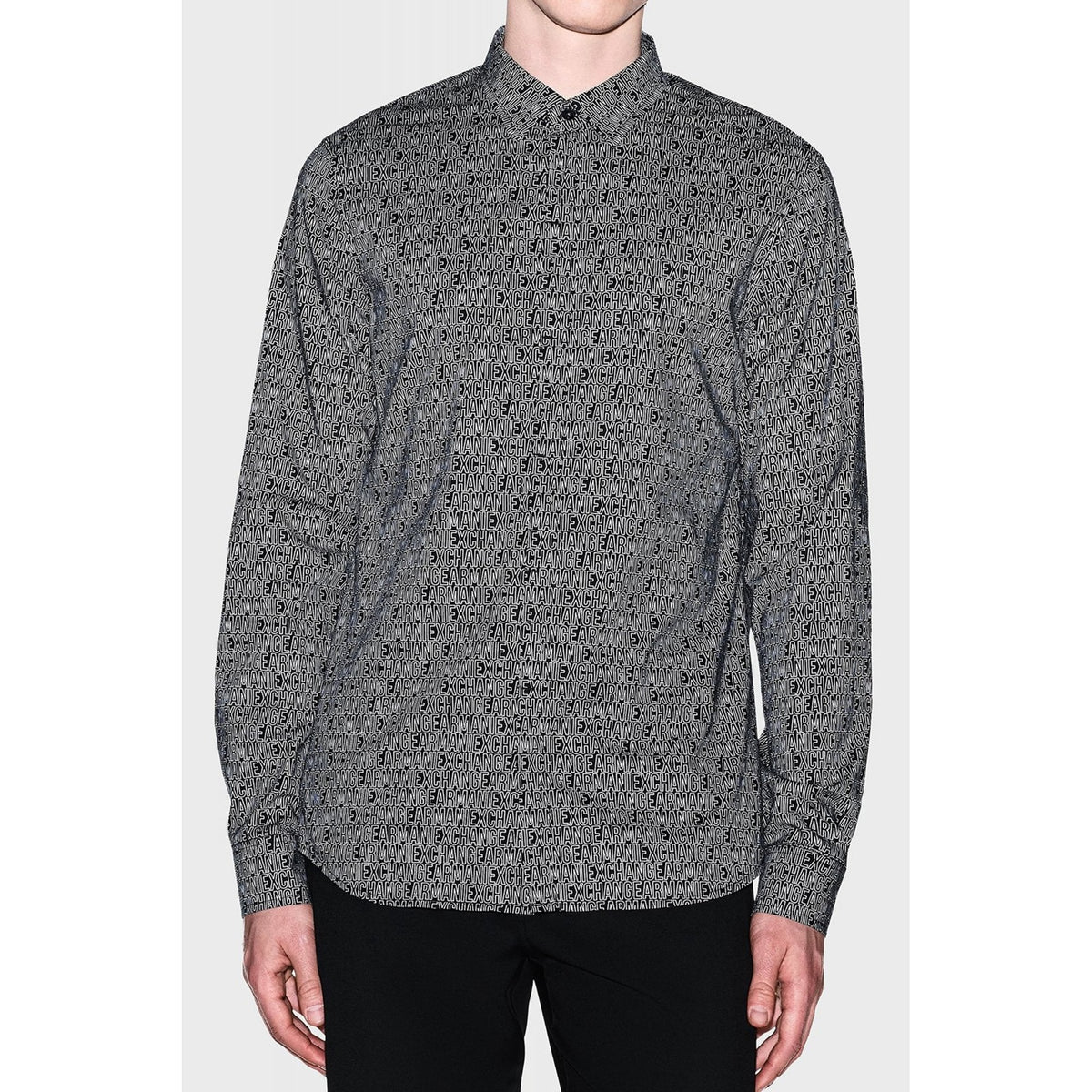 Armani Exchange | AX XM000625 AF13184 All-over Repeat Logo Print Long Sleeve Shirt - Black