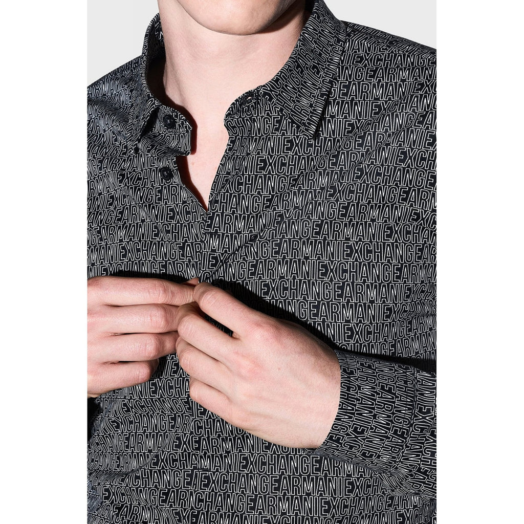 Armani Exchange | AX XM000625 AF13184 All-over Repeat Logo Print Long Sleeve Shirt - Black