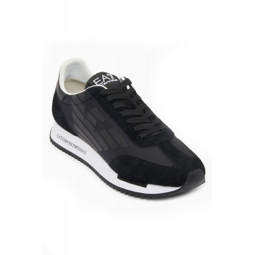 EA7 | Emporio Armani AF28085 0870 Vintage Eagle Nylon/Suede Trainers - Black/White