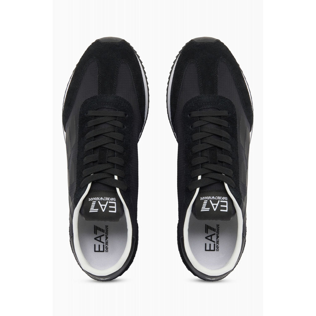 EA7 | Emporio Armani AF28085 0870 Vintage Eagle Nylon/Suede Trainers - Black/White