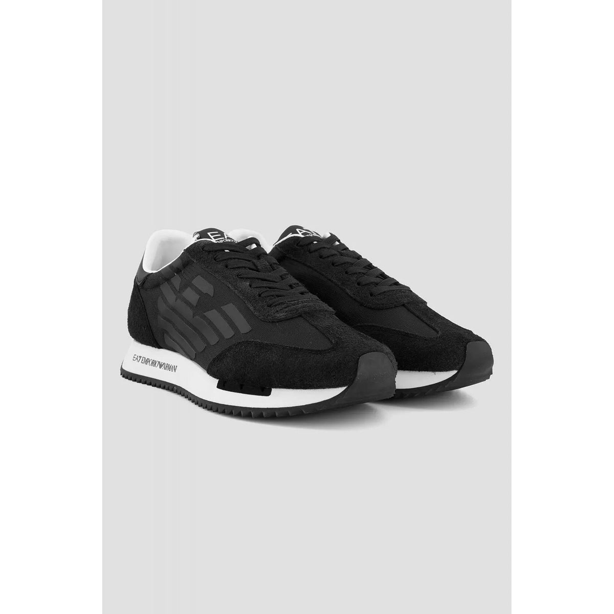 EA7 | Emporio Armani AF28085 0870 Vintage Eagle Nylon/Suede Trainers - Black/White