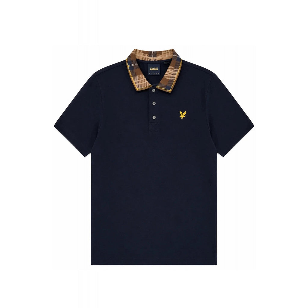Lyle & Scott SP2531V Tartan Contrast Check Collar Pique Polo T-Shirt - Dark Navy
