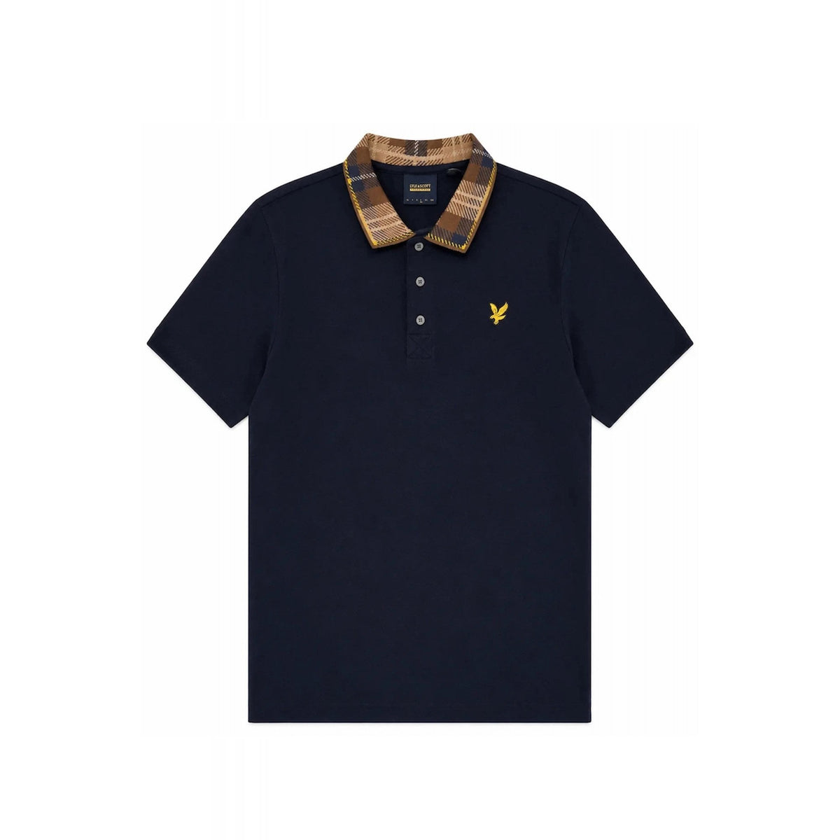 Lyle & Scott SP2531V Tartan Contrast Check Collar Pique Polo T-Shirt - Dark Navy