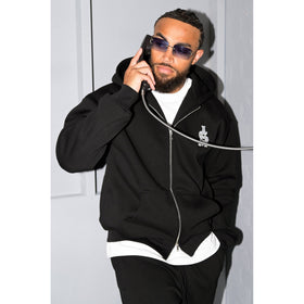 ARQ Studios | Classic Core Relaxed Fit Full Zip Hood Top - Black