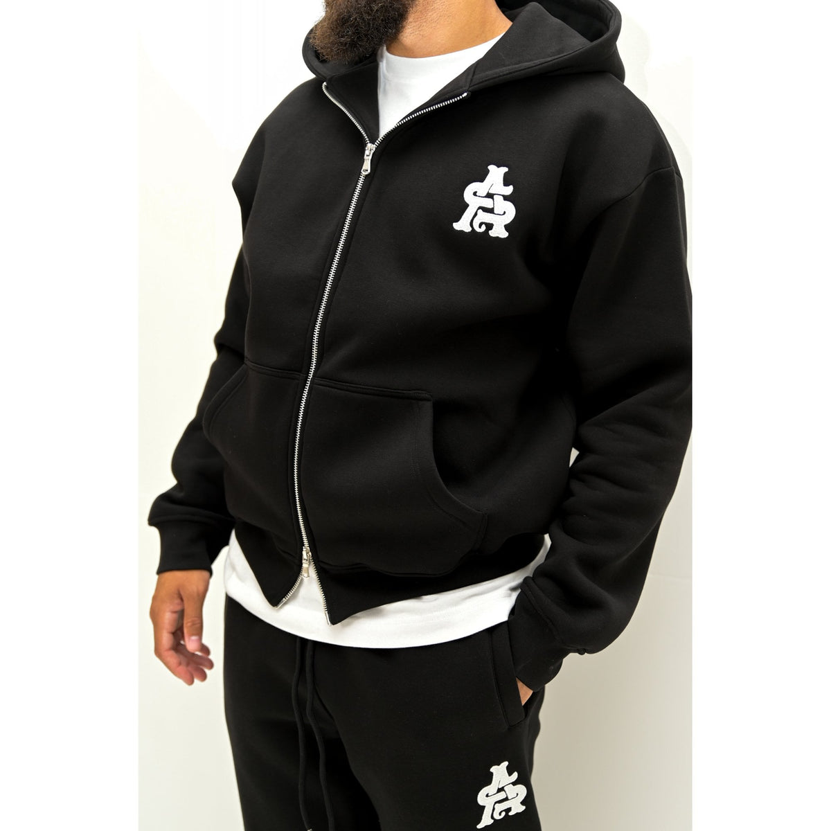 ARQ Studios | Classic Core Relaxed Fit Full Zip Hood Top - Black