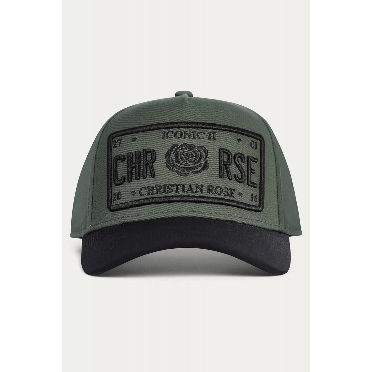 Christian Rose | CR064 Iconic II Contrast Trucker Snapback Baseball Cap - Olive/Black