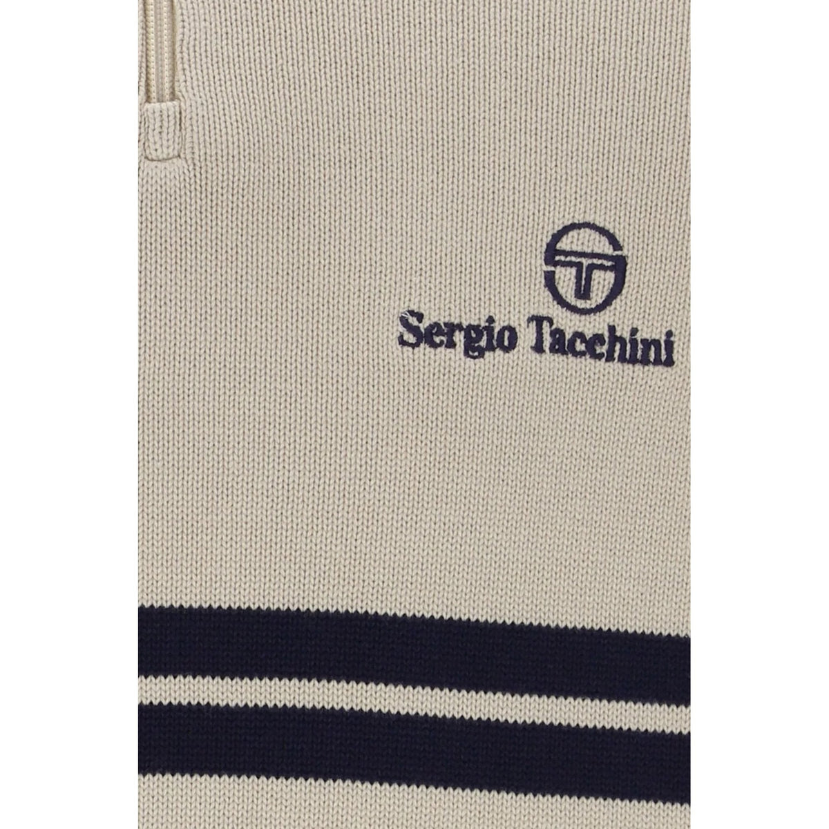 Sergio Tacchini | New Dallas 1/4 Zip 1392 Classic Contrast Double Stripe Cotton Knitted Jumper - Peyote Beige