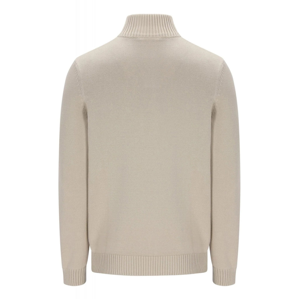 Sergio Tacchini | New Dallas 1/4 Zip 1392 Classic Contrast Double Stripe Cotton Knitted Jumper - Peyote Beige