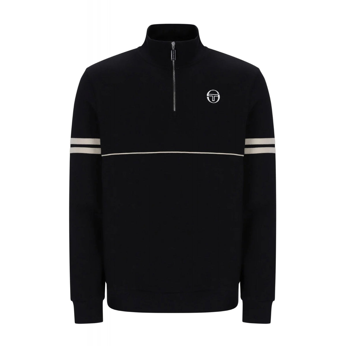 Sergio Tacchini | Orion 1/4 Zip 1347 Retro Contrast Piping Funnel Neck Sweat Top - Black