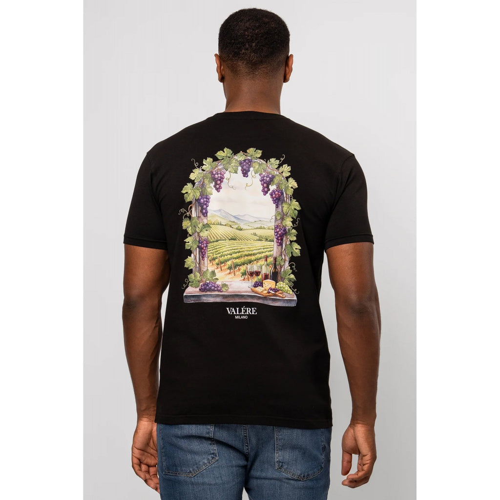 Valere Milano | Greco VM-346 Digital Grapes Vineyard Scenery Graphic Print Half Sleeve T-Shirt - Black