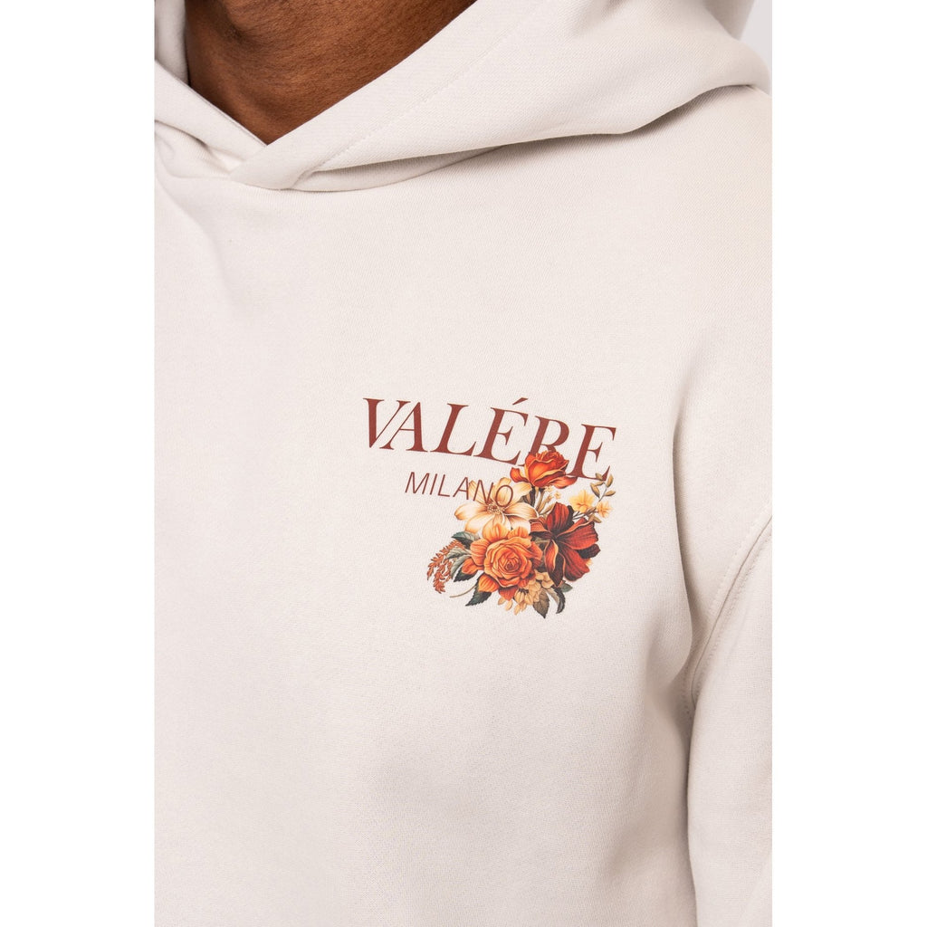 Valere Milano | Gorzano VM-349 Floral Botanical Flowers Digital Graphic Overhead Hood Top - Ecru Beige