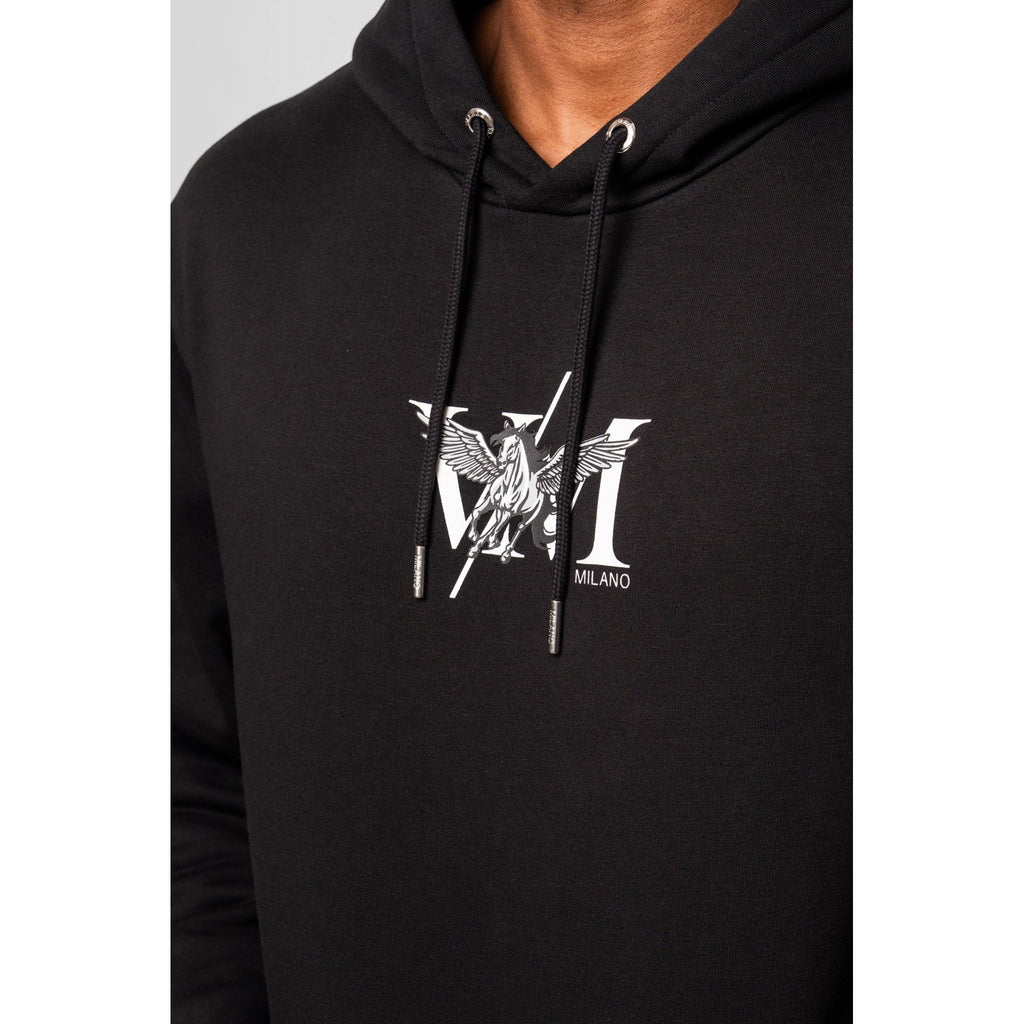 Valere Milano | Pisanino VM-351 Winged Horse Motif Print Overhead Hood Top - Black