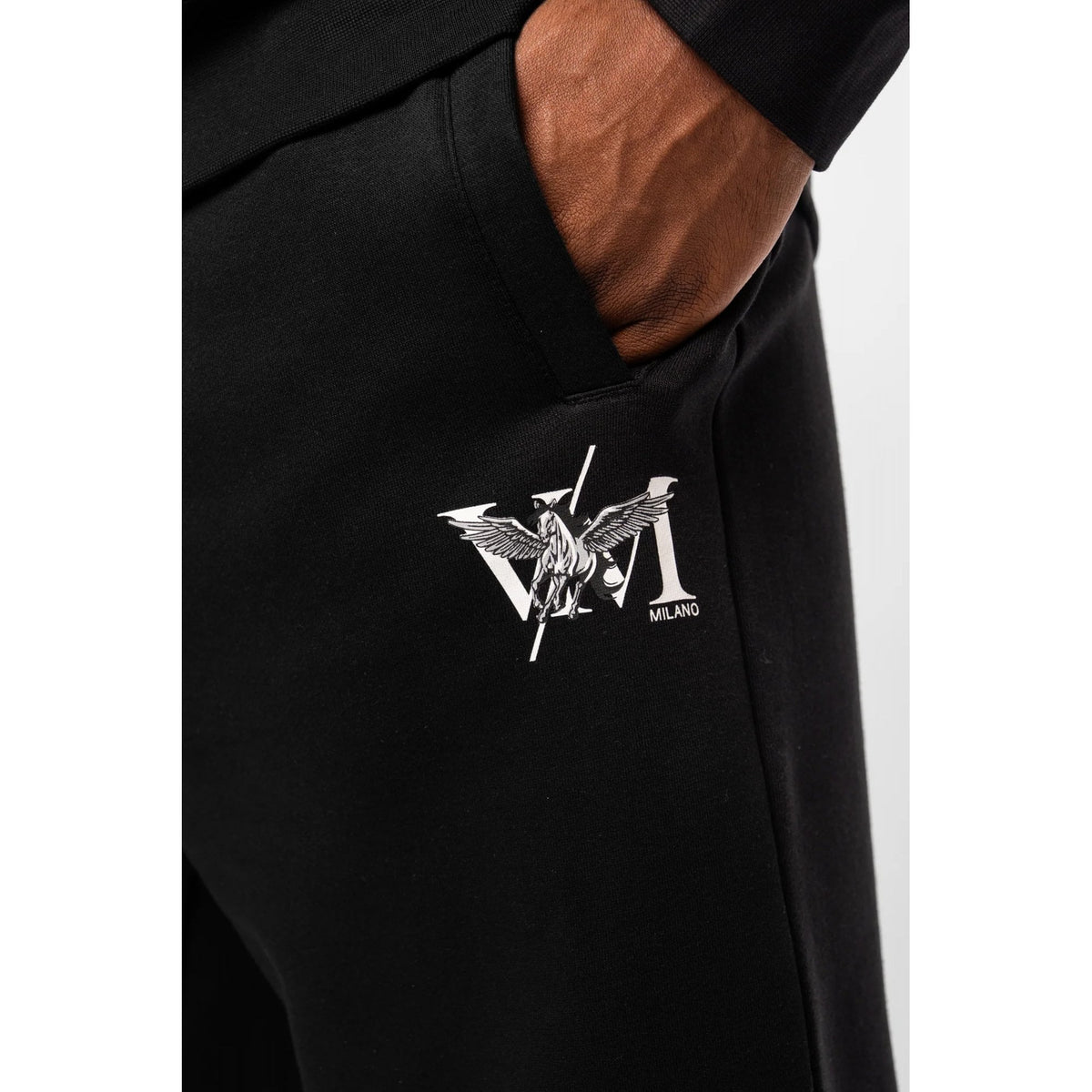 Valere Milano | Pisanino VM-352 Winged Horse Motif Print Sweat Jogger - Black