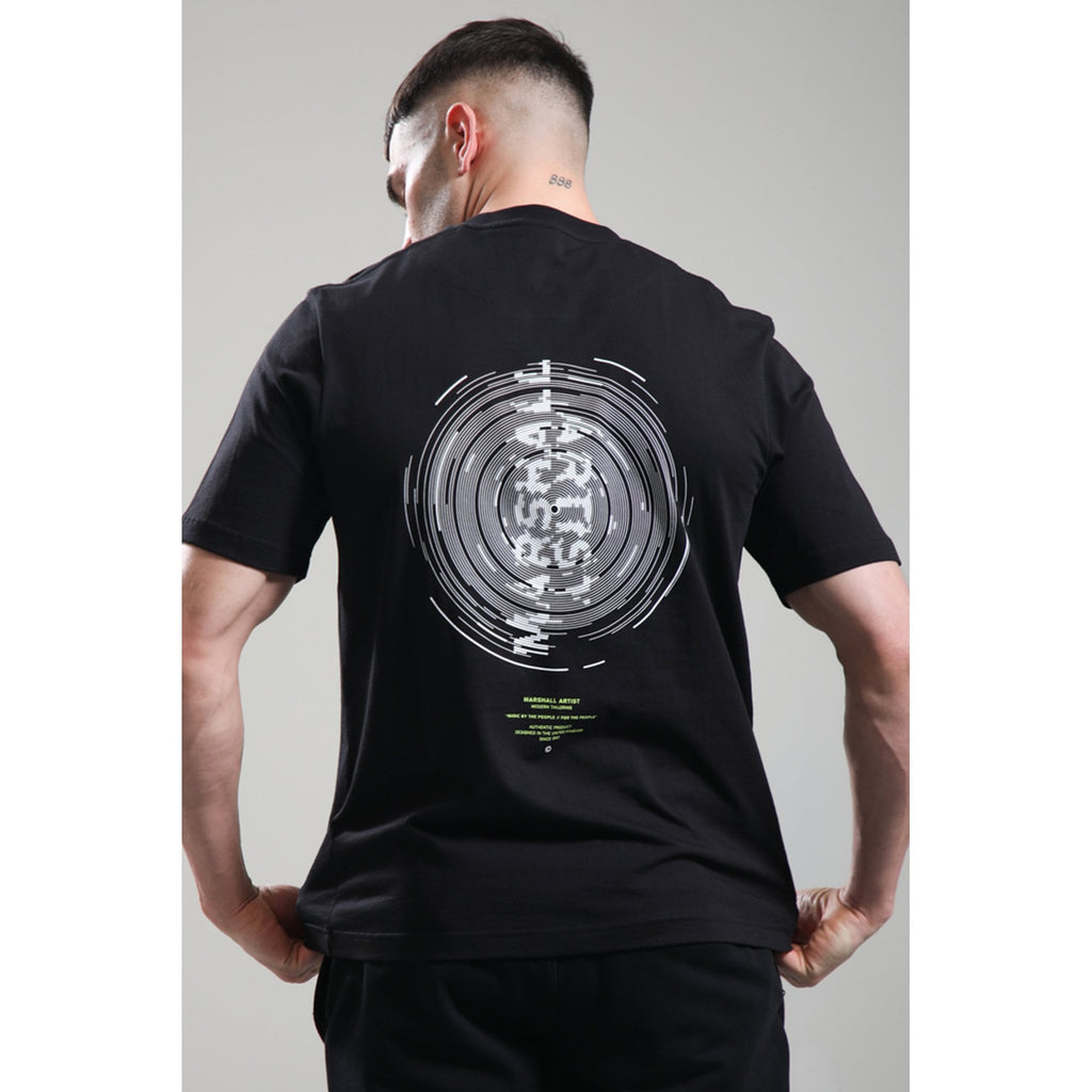 Marshall Artist | 1259 Space Face Rotating Vinyl Graphic Back Print Half Sleeve T-Shirt - Black