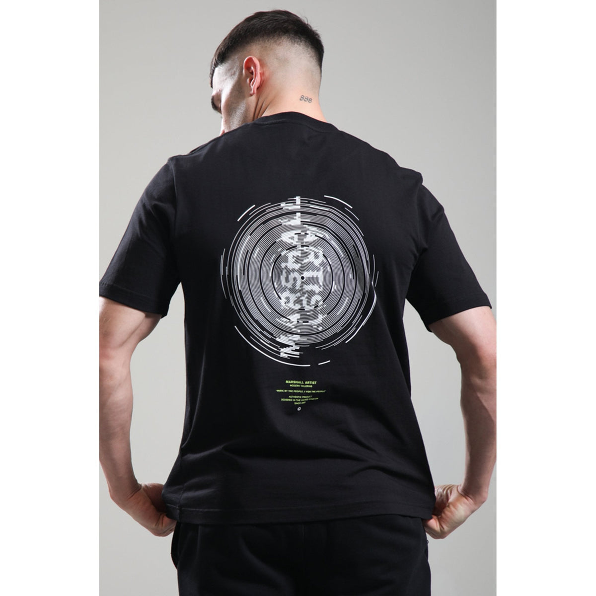 Marshall Artist | 1259 Space Face Rotating Vinyl Graphic Back Print Half Sleeve T-Shirt - Black