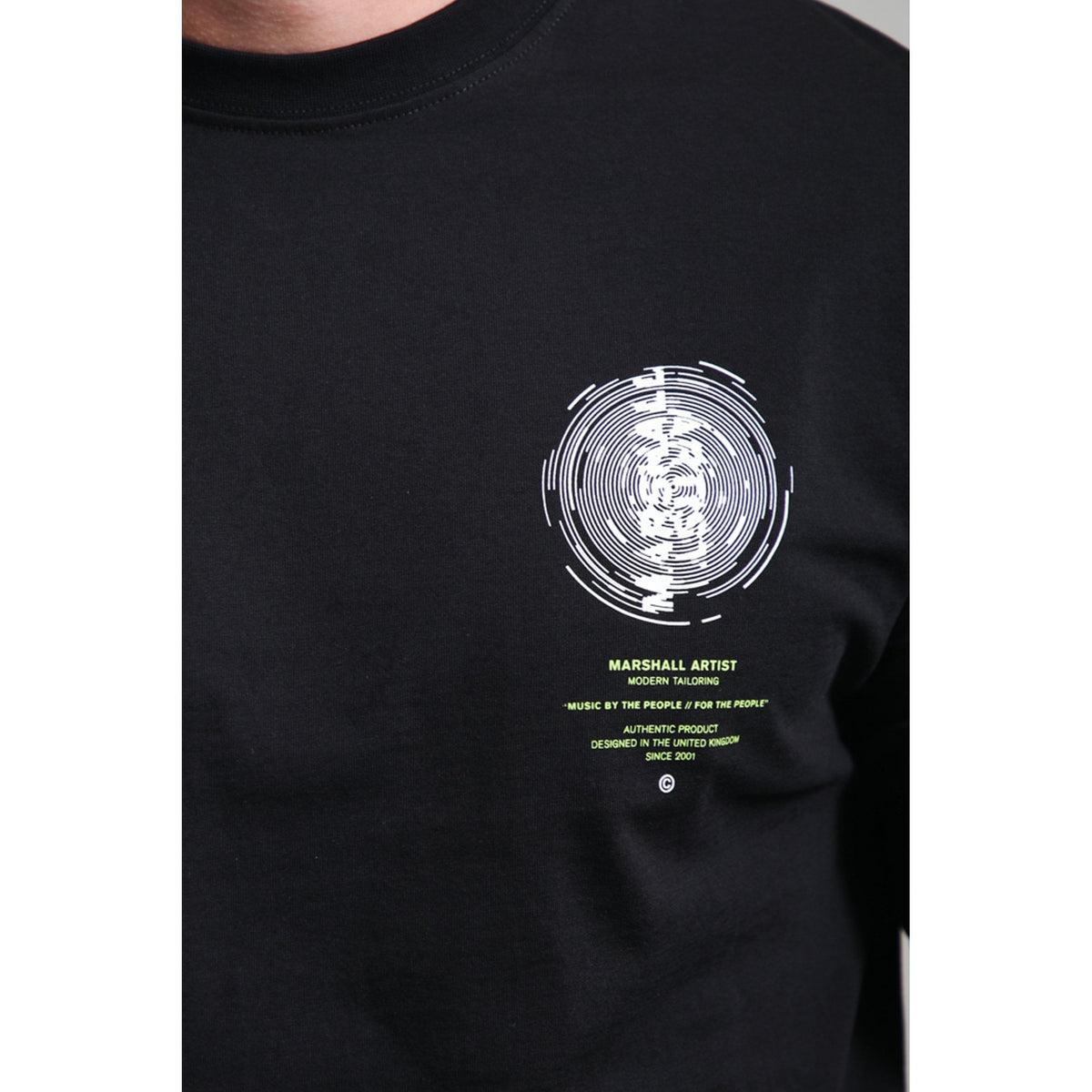 Marshall Artist | 1259 Space Face Rotating Vinyl Graphic Back Print Half Sleeve T-Shirt - Black