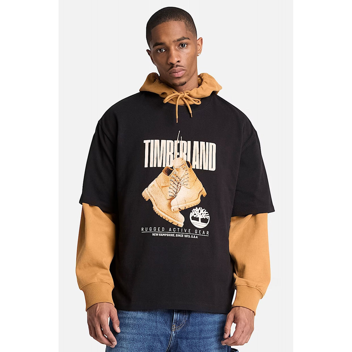 Timberland TBC0YHAJ Rugged Boot Graphic Print Logo Relaxed Fit Half Sleeve T-Shirt
