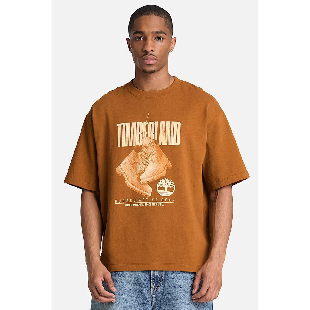 Timberland TBC0YHAJ Rugged Boot Graphic Print Logo Relaxed Fit Half Sleeve T-Shirt