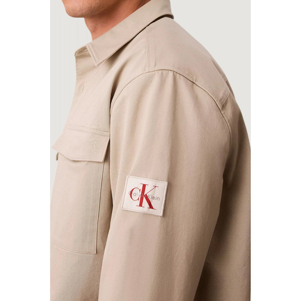 Calvin Klein Jeans | LV04RG121G Classic Collar Cotton Jersey Buttoned Overshirt Jacket - Beige