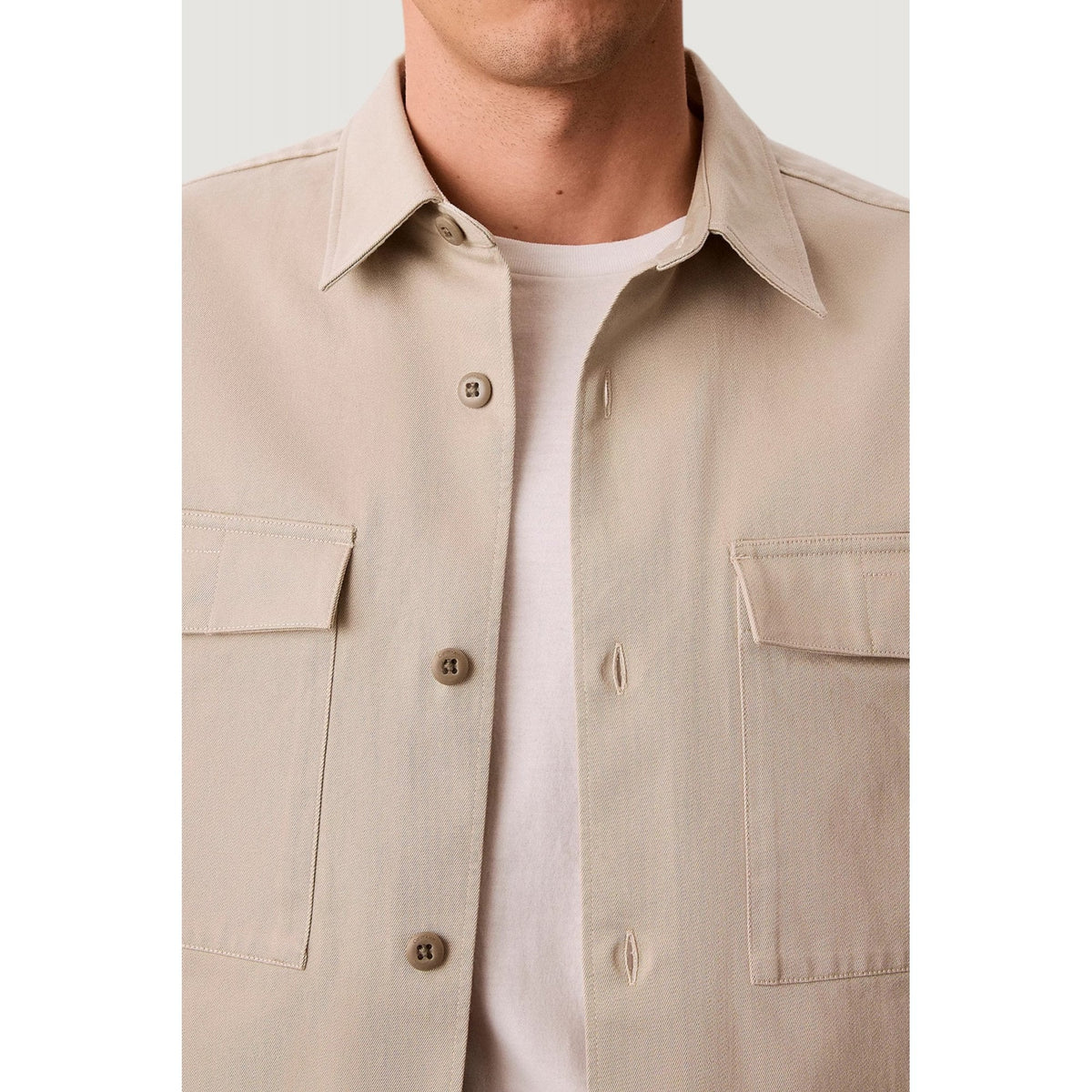Calvin Klein Jeans | LV04RG121G Classic Collar Cotton Jersey Buttoned Overshirt Jacket - Beige