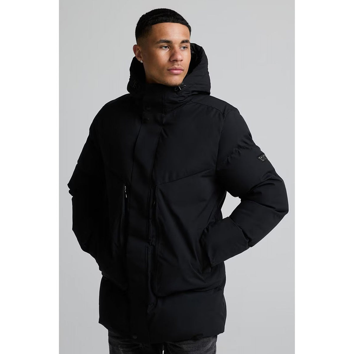 Alessandro Zavetti | AZ Formello 2401 Mid-Length Puffer Parka Padded Hood Jacket - Black