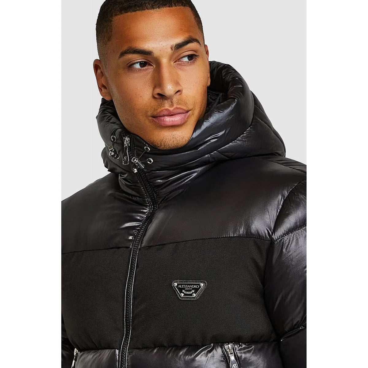 Alessandro Zavetti | AZ Catrio 2.0 Short Shiny Quilted Puffer Hood Jacket - Black