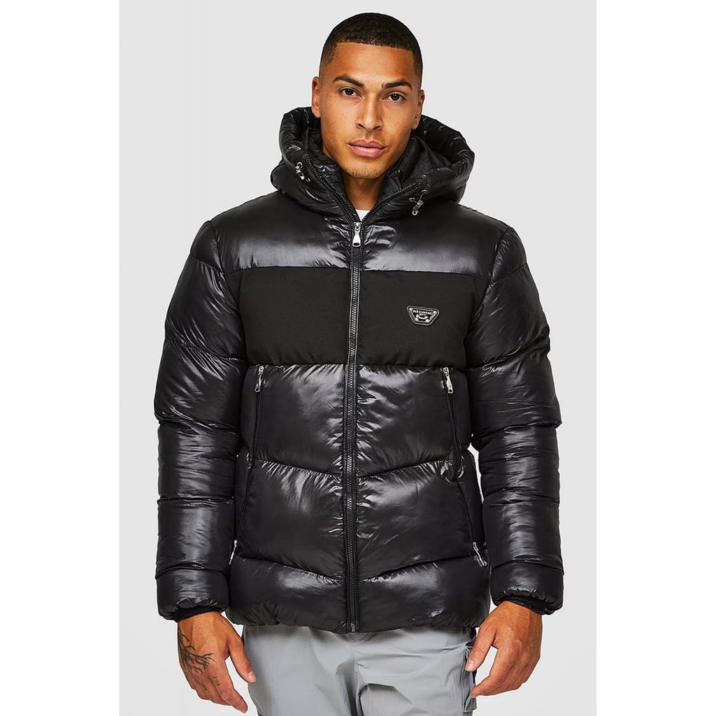 Alessandro Zavetti | AZ Catrio 2.0 Short Shiny Quilted Puffer Hood Jacket - Black