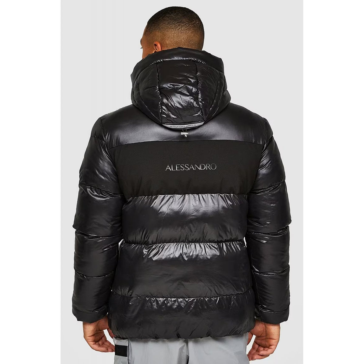 Alessandro Zavetti | AZ Catrio 2.0 Short Shiny Quilted Puffer Hood Jacket - Black