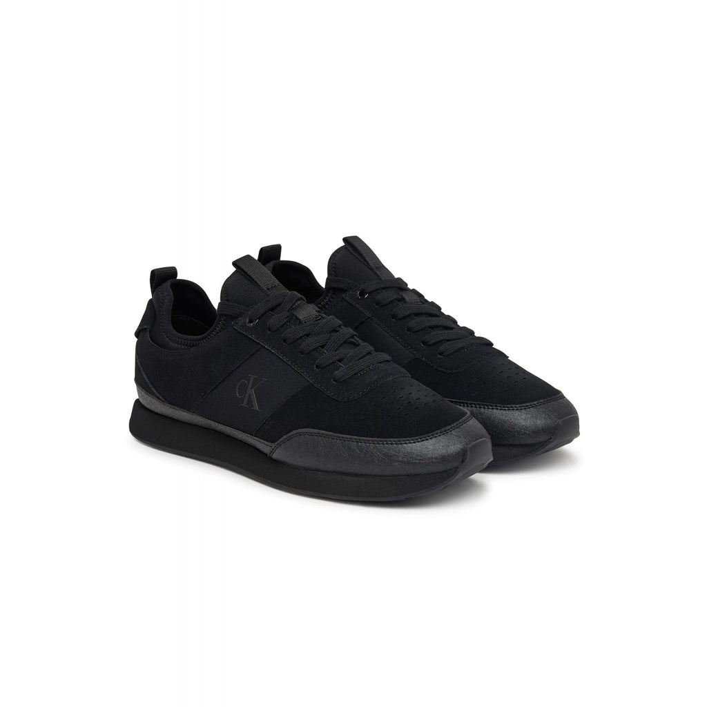 Calvin Klein Jeans | HM0HM02305 Retro Runner Lace-up Suede Leather Combo Trainers - Black/Black
