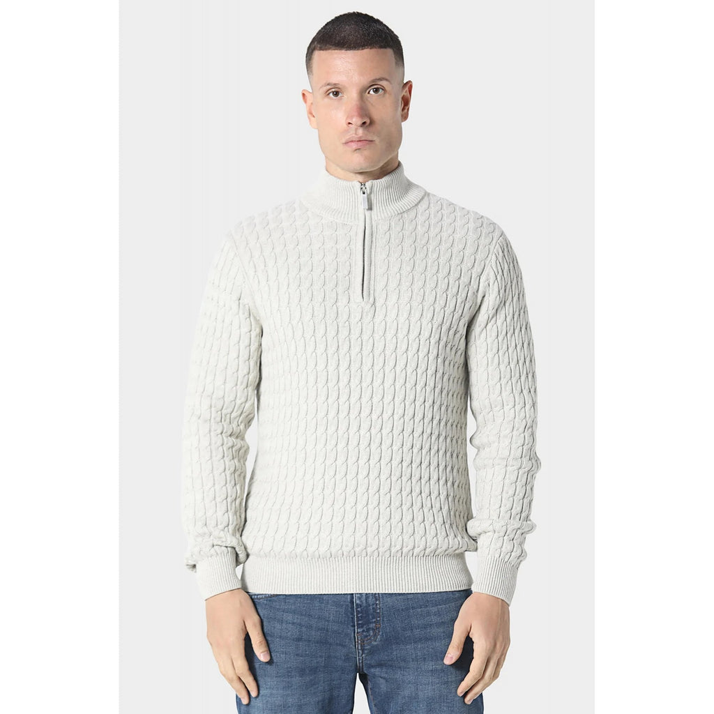 Police Portie 9940 1/4 Quarter Zip Ribbed Crew Cable-Knit Texture Detail Funnel Neck Jumper