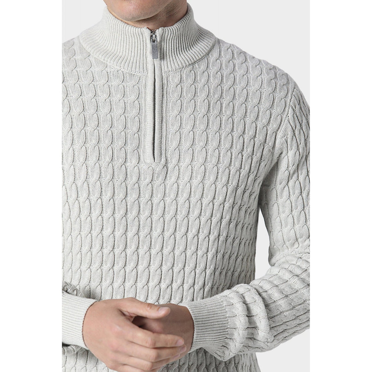 Police Portie 9940 1/4 Quarter Zip Ribbed Crew Cable-Knit Texture Detail Funnel Neck Jumper