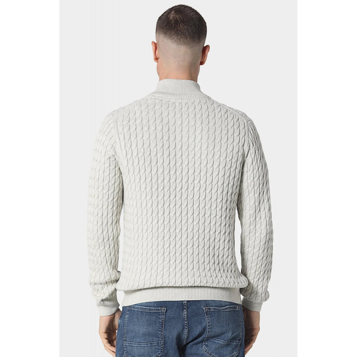 Police Portie 9940 1/4 Quarter Zip Ribbed Crew Cable-Knit Texture Detail Funnel Neck Jumper