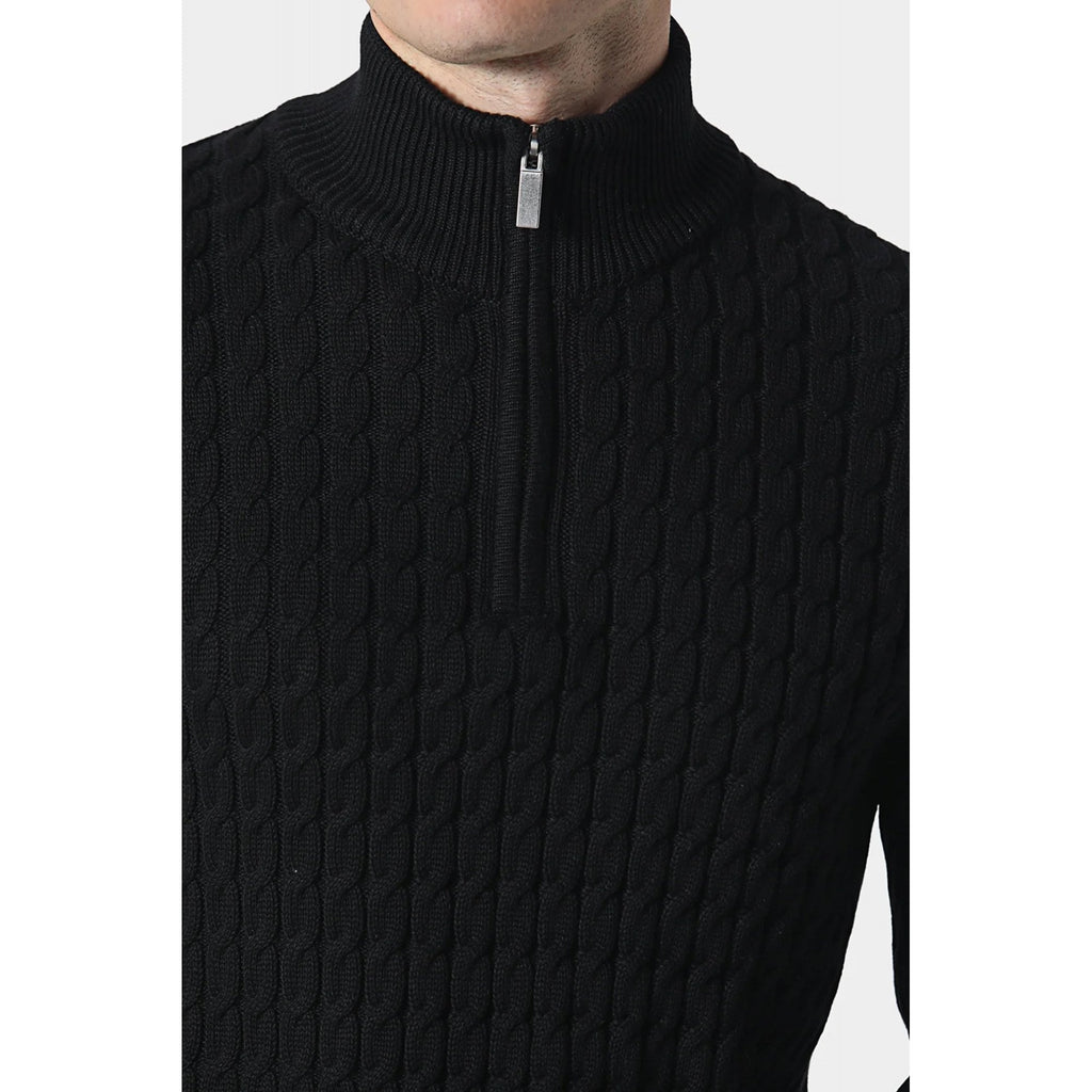 Police Portie 9940 1/4 Quarter Zip Ribbed Crew Cable-Knit Texture Detail Funnel Neck Jumper