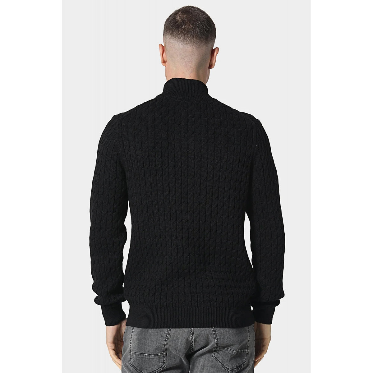 Police Portie 9940 1/4 Quarter Zip Ribbed Crew Cable-Knit Texture Detail Funnel Neck Jumper