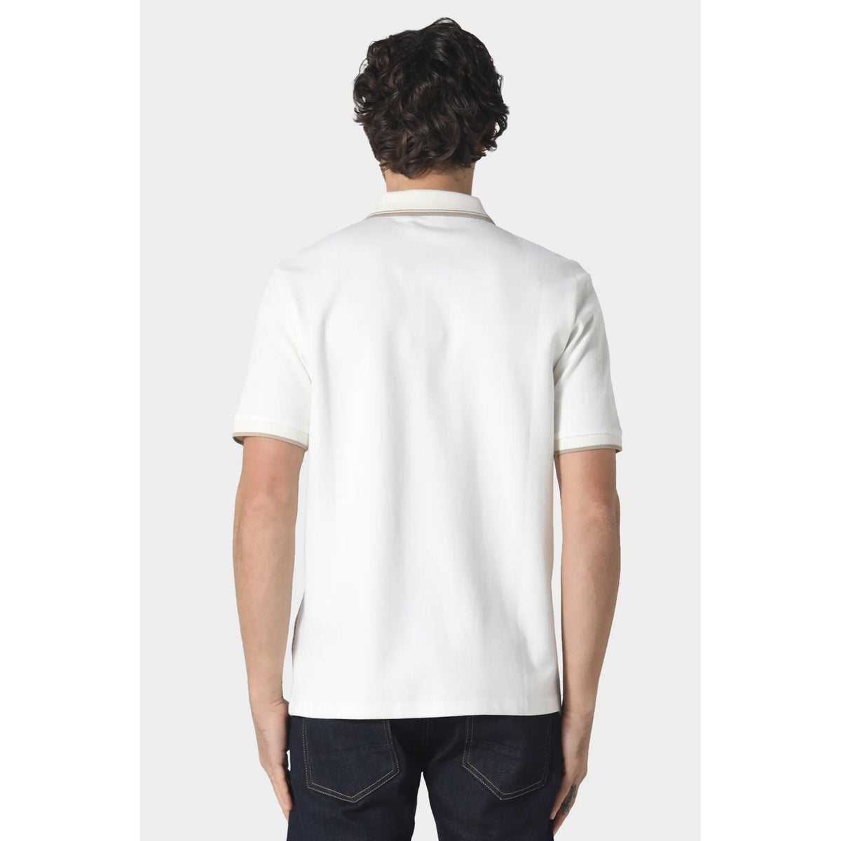 Police Aire 1421 Textured Geometric Print Tipped Collar Half Sleeve Polo T-Shirt - Chestnut Ecru